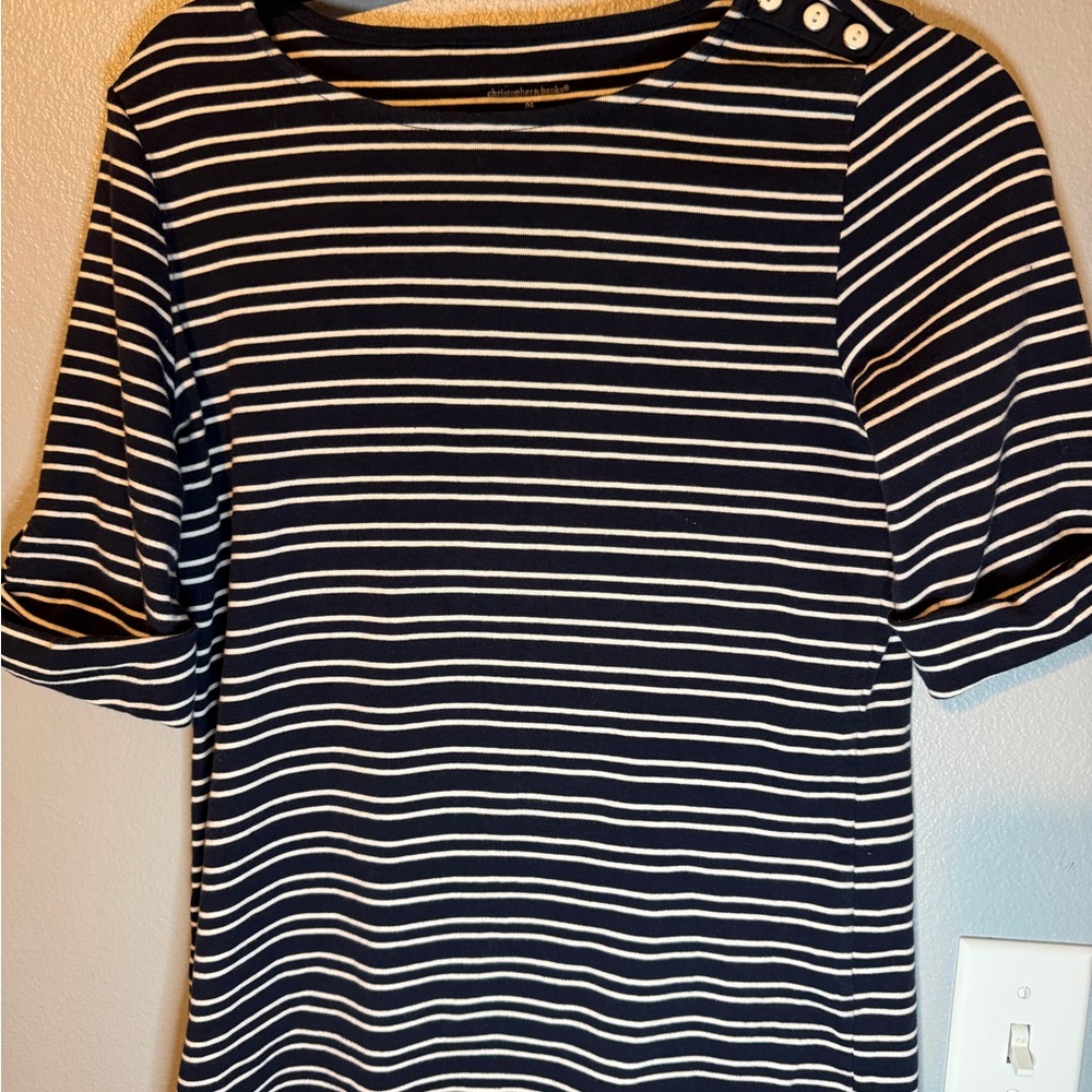 Christopher & Banks Navy and White Striped Long Sleeve Top